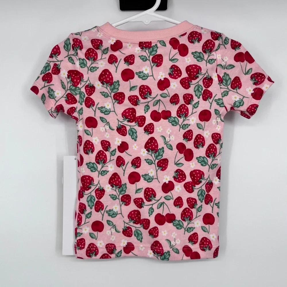 Pink Strawberry Cherry Print Pajamas Girls 2T Snug Fit 2pc Set Springtime Cute‎